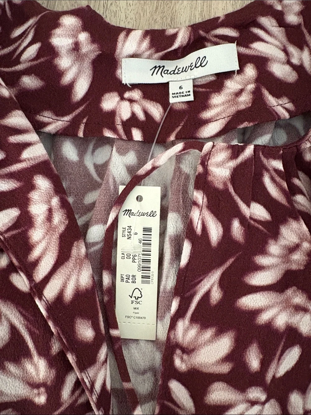 Madewell Bubble Sleeve Top in Floral #NS434 Womens Size 6 NWT
